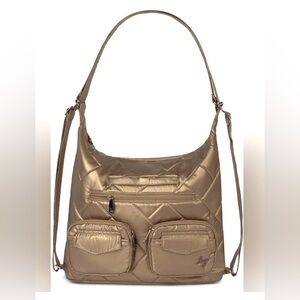 LUG ❤️Zipliner 2 Metallic Walnut Quilted Hobo purse convertible backpack